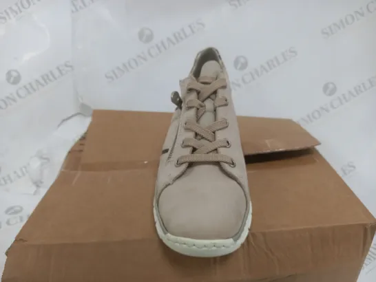 BOXED PAIR OF RIEKER TRAINERS IN TAUPE SIZE 7 1/2