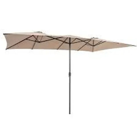 BOXED COSTWAY 15FT DOUBLE-SIDED PATIO MARKET UMBRELLA LARGE CRANK HANDLE VENTED OUTDOOR TWIN - COFFEE