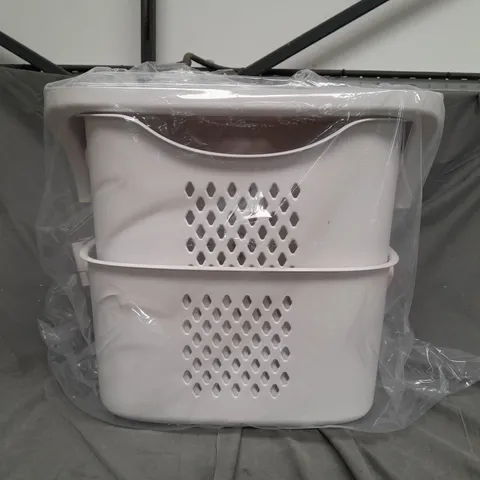 BOXED UNBRANDED TWO-TIERED STANDING LAUNDRY BASKET IN GREYISH WHITE