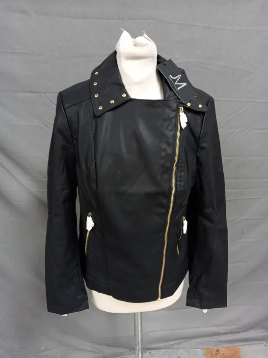 JULIEN MACDONALD STUD PLEATHER JACKET IN BLACK SIZE 10