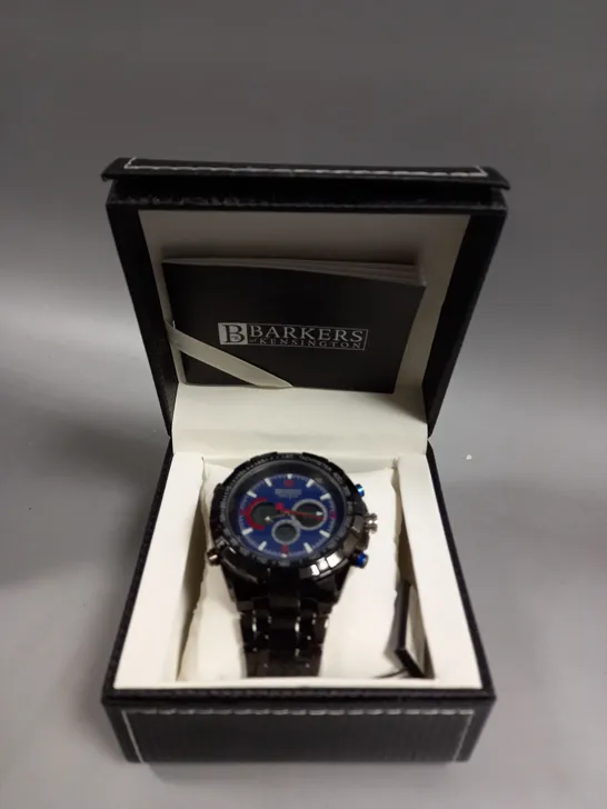 BOXED BARKERS OF KENSINGTON MEGA SPORT BLUE DIAL WATCH 