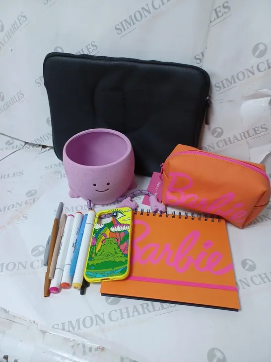 APPROXIMATELY 7 COTTON ON ITEMS INCLUDING BARBIE A5 NOTEBOOK AND PENCIL CASE, BLACK LAPTOP SLEEVE