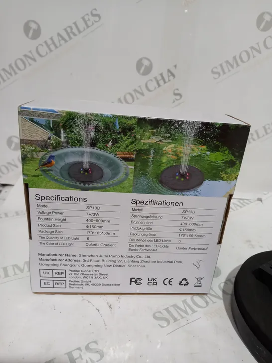 BOXED SOLAR FLOATING FOUNTAIN LED LIGHT UP 