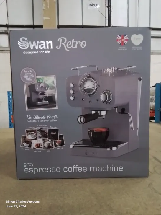 BRAND NEW BOXED SWAN RETRO STYLE ESPRESSO COFFEE MACHINE IN GREY