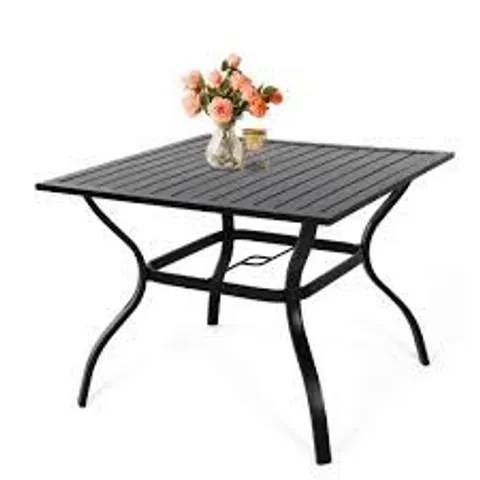 BOXED BLACK SQUARE METAL GARDEN OUTDOOR DINING TABLE (1 BOX)