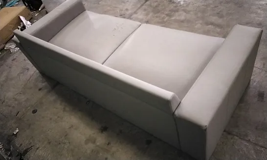 DESIGNER LIGHT GREY LEATHER  3 SEATER SOFA (CUSHIONS MISSING)