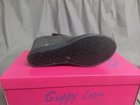 BOX OF APPROXIMATELY 10 BLACK  GUPPY LOVE BY BLOWFISH SHOES IN VARIOUS SIZES 