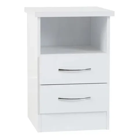 BOXED NEVADA 2 DRAWER BEDSIDE TABLE - WHITE 