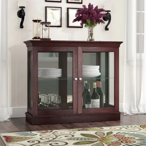 BOXED GRANTHAM CONSOLE CURIO CABINET CHERRY FINISH