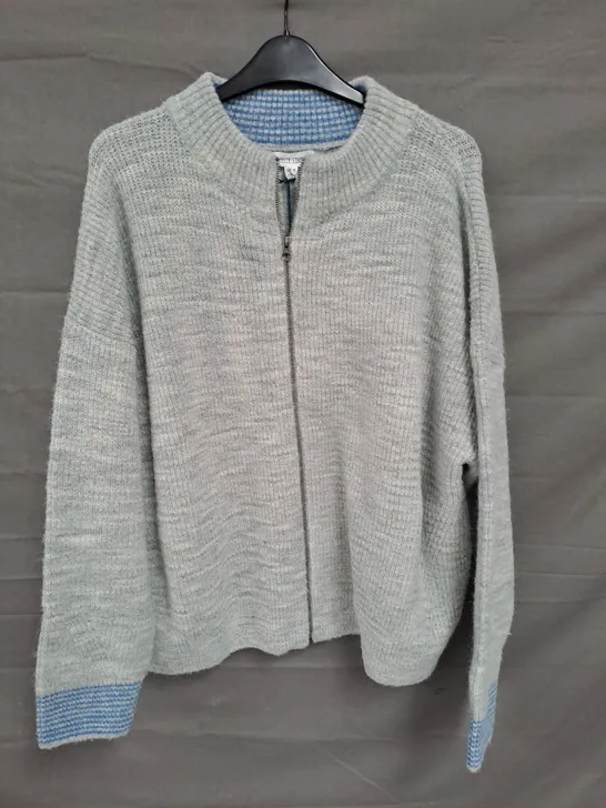 WHITE STUFF LADIES ZIP UP WOOLLEN CARDIGAN BLUE SIZE 18