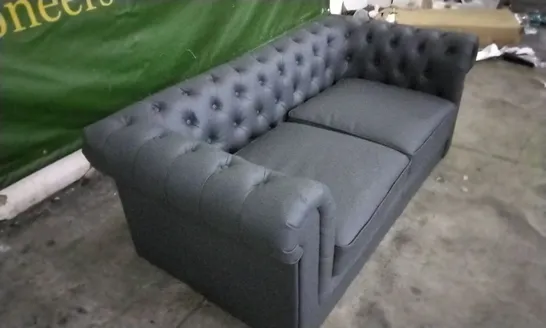 DESIGNER DARK GREY LEATHER CHESTERFIELD STYLE 2 SEATER SOFA