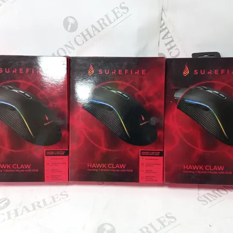BOX OF APPROX 3 SUREFIRE HAWK CLAW 7 BUTTON RGB GAMING MOUSE, BLACK