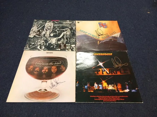 4 ASSORTED DEEP PURPLE ALBUM COVERS, 3 OF WHICH ARE SIGNED BY IAIN PLAICE