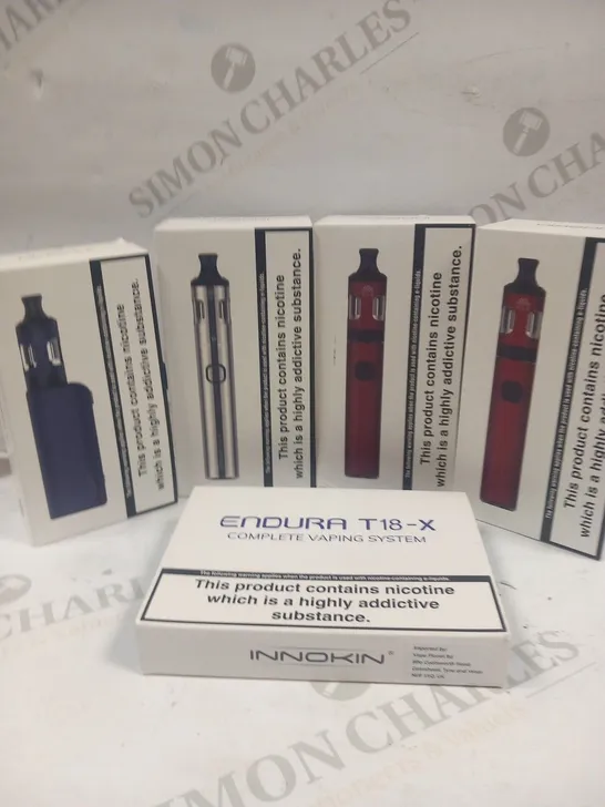 5 ASSORTED BOXED INNOKIN VAPING PRODUCTS TO INCLUDE; ENDURA T18-X, ENDURA T20 S AND EZ.WATT