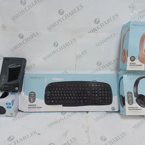 BOX OF APPROX 30 ASSORTED ITEMS TO INCLUDE - WIRED HEADPHONES - WIRED KEYBOARD - PORTABLE BLUETOOTH SPEAKER ECT