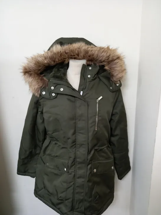 NEW LOOK WOMENS PARKER JACKET WITH FAUX FUR HOOD SIZE 14