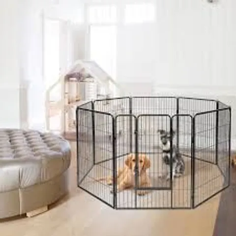 BOXED COSTWAY 120cm 8-PANEL HEIGHT ANTI-RUST PET PLAYPEN WITH LOCKABLE GATE