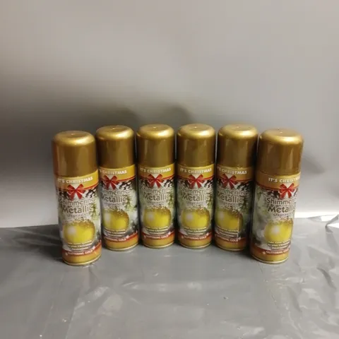 LOT OF 6 IT'S CHRISTMAS SHIMMERING METALLIC GLITTERING GOLD SPRAY PAINT 200ML PER