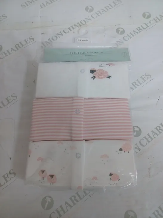 SEALED JOHN LEWIS 3 LONG SLEEVE SLEEPSUITS - 3-6 MONTHS 