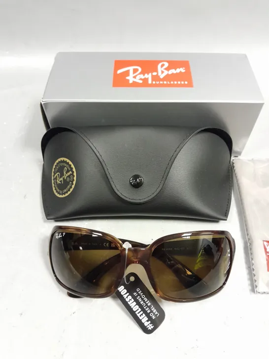 RAY BAN POLARIZED GLASSES WITH BROWN FRAME IN CASE