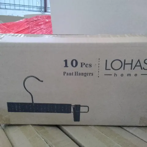 PALLET CONTAINING 6 BOXES OF APPROXIMATELY 20 PACKS OF 10 LOHAS HOME PANT HANGERS