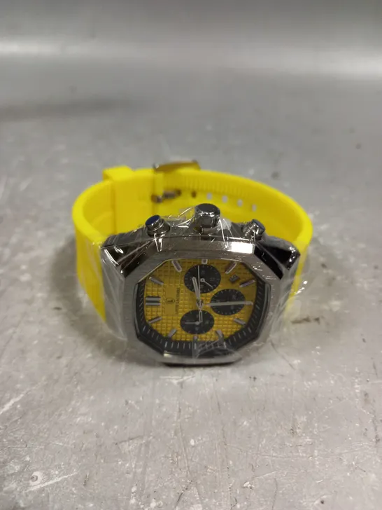 MENS LOUIS LACOMBE CHRONOGRAPH WATCH YELLOW DIAL & RUBBER STRAP