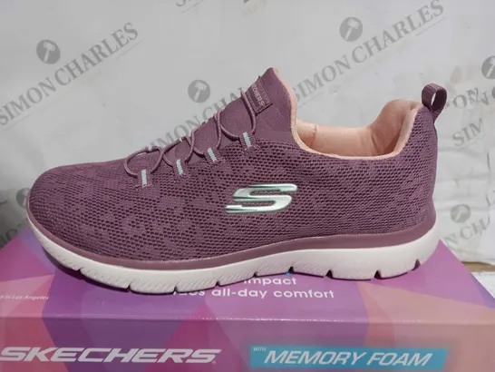 BOXED PAIR OF SKECHERS MEMORY FOAM TRAINERS IN PURPLE UK SIZE 6