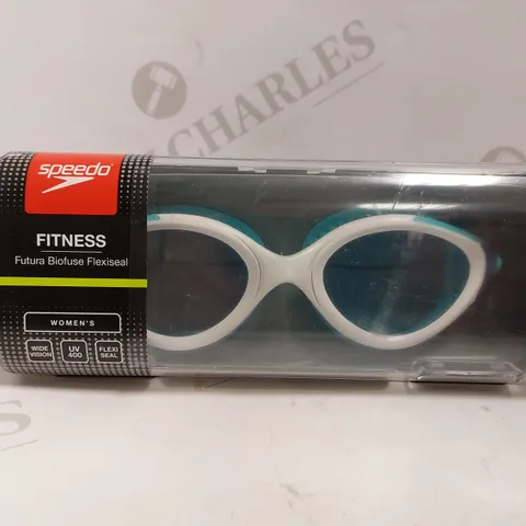 BOXED SPEEDO FITNESS GOGGLES - WOMANS WHITE/TEAL