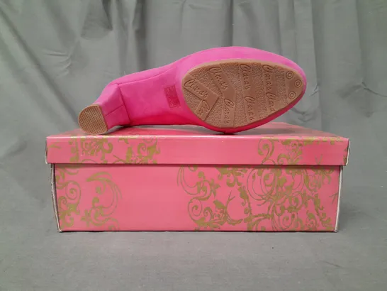 BOXED PAIR OF CLARA'S CLOSED TOE HIGH HEEL SHOES IN FUCHSIA 37