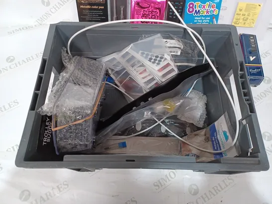 BOX TO CONTAIN APPROX. 18 X ASSORTED HOUSEHOLD PRODUCTS. INCLUDES GOLF BALLS. FAN, REMOTE, STICKY NOTES ETC 