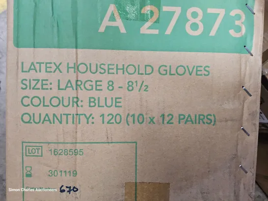 CASE OF 120 PAIRS LATEX HOUEEHOLD GLOVES BLUE SIZE LARGE (10 × 12 PAIRS)