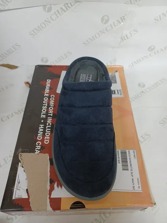 BOXED SKECHERS MURETTE SLIPPERS, NAVY - SIZE 8