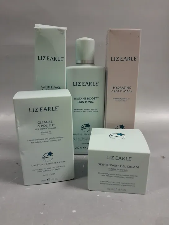 LOT OF 5 ASSORTED LIZ EARLE HEALTH AND BEAUTY PRODUCTS TO INCLUDE HYDRATING CREAM MASK (75ML), SKIN REPAIR GEL CREAM (50ML), INSTANT BOOST SKIN TONIC (200ML), ETC. 