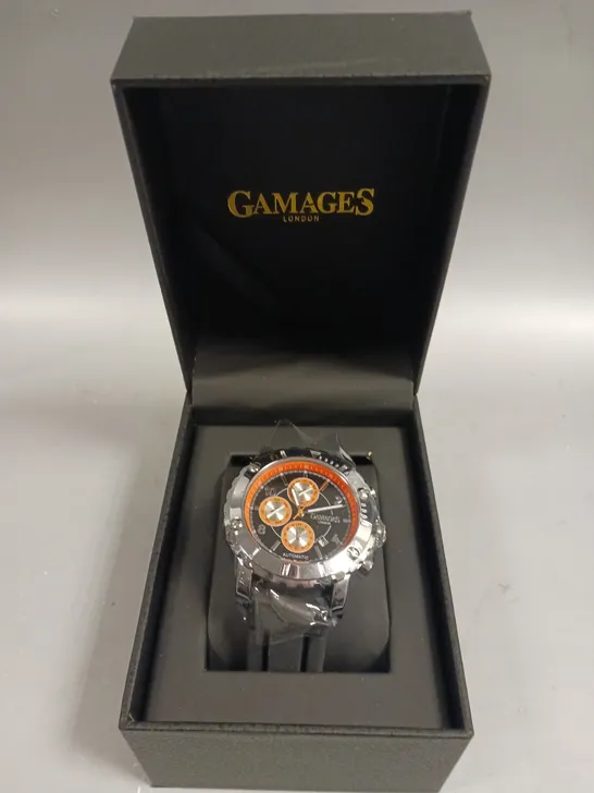 GAMAGES INNOVATOR STEEL BLACK DIAL WATCH 