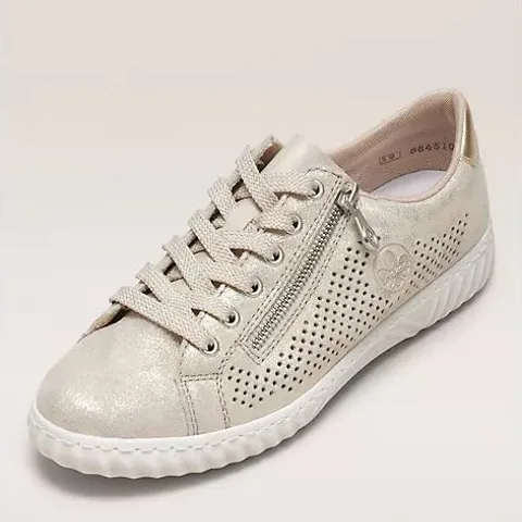 RIEKER LEATHER PERFORATED METALLIC TRAINER- GOLD SIZE 5