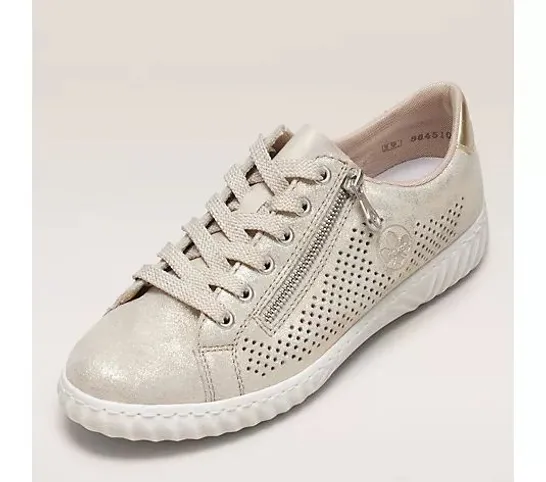 RIEKER LEATHER PERFORATED METALLIC TRAINER- GOLD SIZE 5