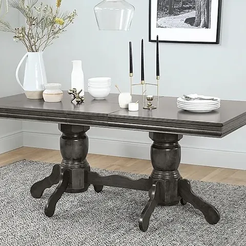 BOXED DESIGNER CHATSWORTH GREY WOOD EXTENDING DINING TABLE 150-180CM (2 BOXES)