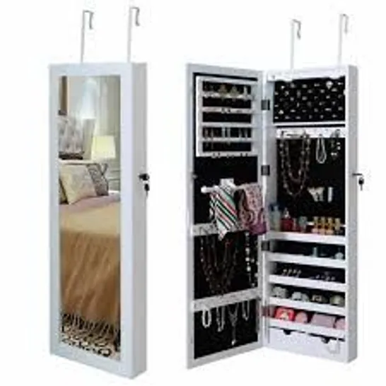 BOXED COSTWAY LOCKABLE JEWELRY CABINET WITH FULL LENGTH MIRROR AND LED LIGHTS - WHITE