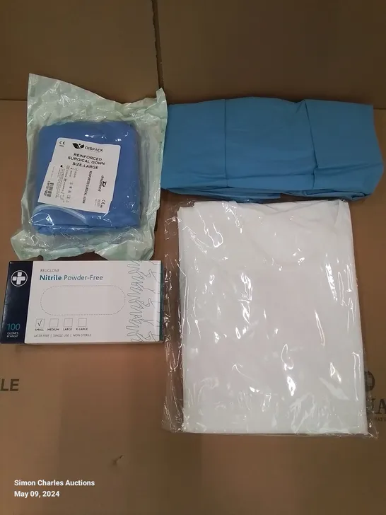 PALLET OF APPROXIMATELY 810 ASSORTED BRAND NEW MEDICAL ITEMS TO INCLUDE - DISPACK REINFORCED SURGICAL GOWNS LARGE - POWDER FREE GLOVES SMALL - MEDCARE LAMINATED GOWN XL ETC