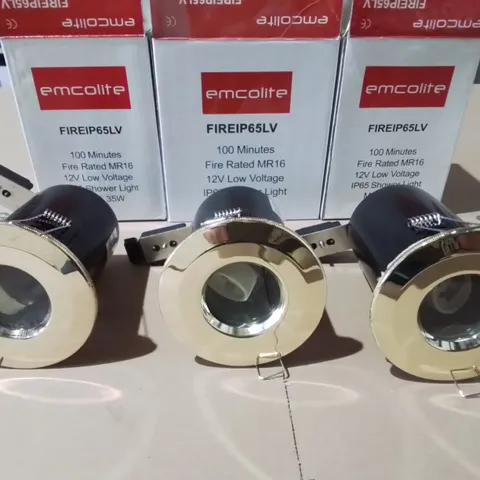 LOT OF 10 MULTIPACK BOXES OF EMCOLIT0E DOWNLIGHTS TO INCLUDE MAINLY 100 MINUTE FIRE RATED 12V IP65 SHOWER LIGHTS