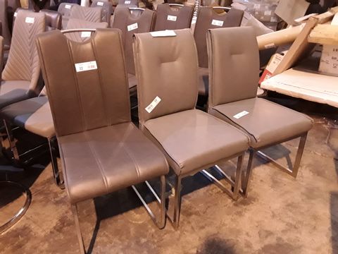 6 CHAIRS: 2 X GREY FABRIC CHAIR AND SET OF FOUR DARK GREY FAUX LEATHER UPHOLSTERED DINING CHAIRS WITH EXPOSED BACK RAILS 