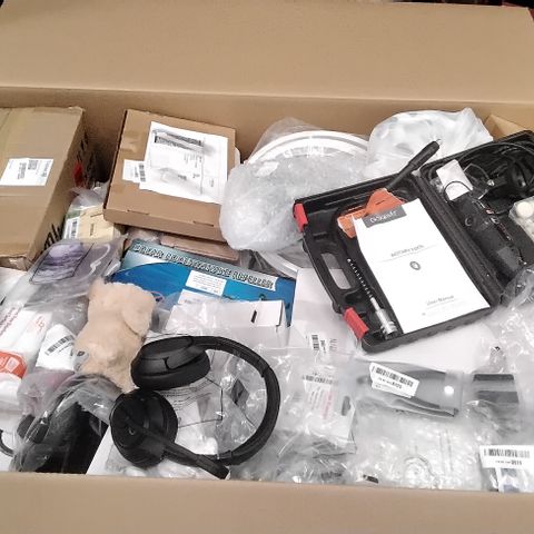 PALLET OF ASSORTE ITEMS INCLUDING ROTARY TOOL, HEADSET AND MIC, SOLAR RODENT REPELLENT, WHISTLING KETTLE 