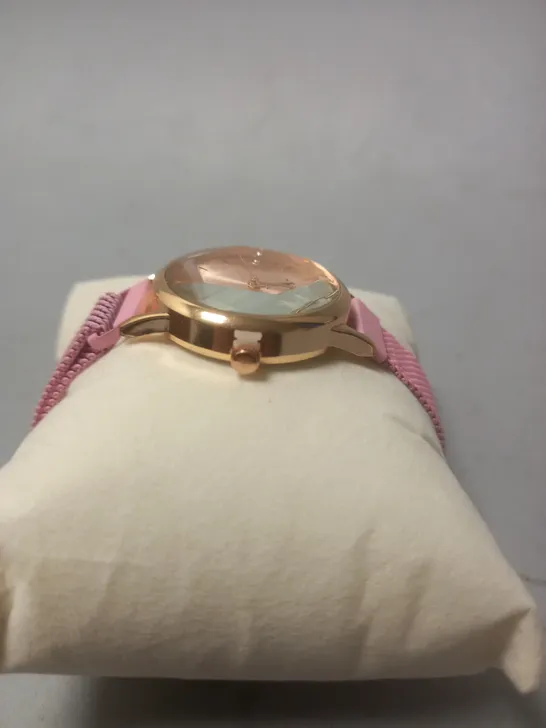 LA BANUS ANGULAR FACED LADIES WATCH WITH PINK SLIM MAGNETIC STRAP