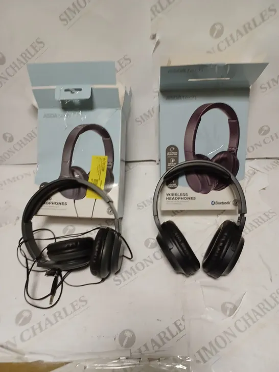 LOT OF TWO ASDA TECH ITEMS TO INCLUDE WIRED HEADPHONES AND WIRELESS HEADPHONES