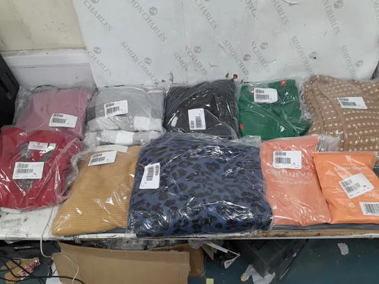 BOX OF APPROXIMATELY 10 ASSORTED BAGGED PIECES OF CLOTHING IN VARIOUS STYLES, SIZES, AND BRANDS 