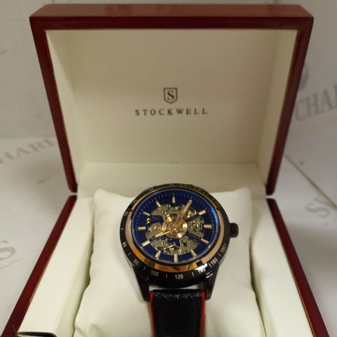 STOCKWELL AUTOMATIC SKELETON DIAL LEATHER STRAP WRISTWATCH