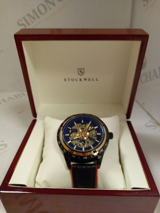 STOCKWELL AUTOMATIC SKELETON DIAL LEATHER STRAP WRISTWATCH RRP £650