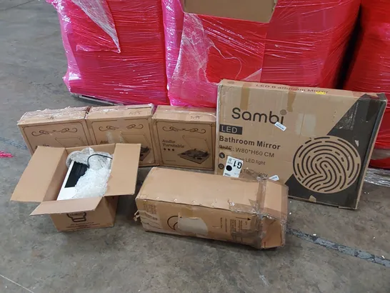 PALLET OF ASSORTED ITEMS INCLUDING: DEHUMIDIFIER, AUDIO TURNTABLES, LED BATHROOM MIRROR, MATTRESS