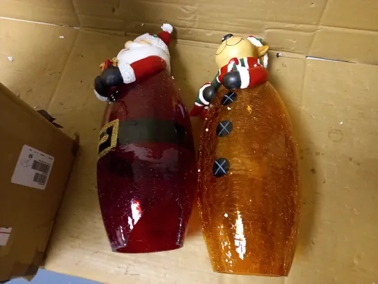 PAIR OF FESTIVE PRE-LIT LARGE GLASS CHRISTMAS CHARACTERS