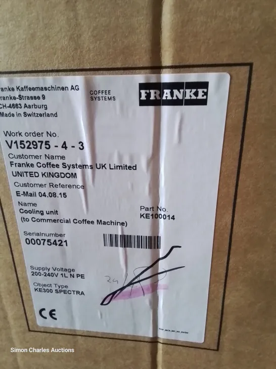 BOXED BRAND NEW FRANKE SPECTRE COOLING UNIT TO COFFEE MACHINE Model KE100012